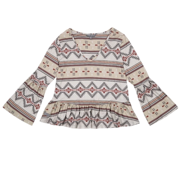 18. NWOT Simply Southern Boho Aztec Print Peplum Blouse - Picture 1 of 2